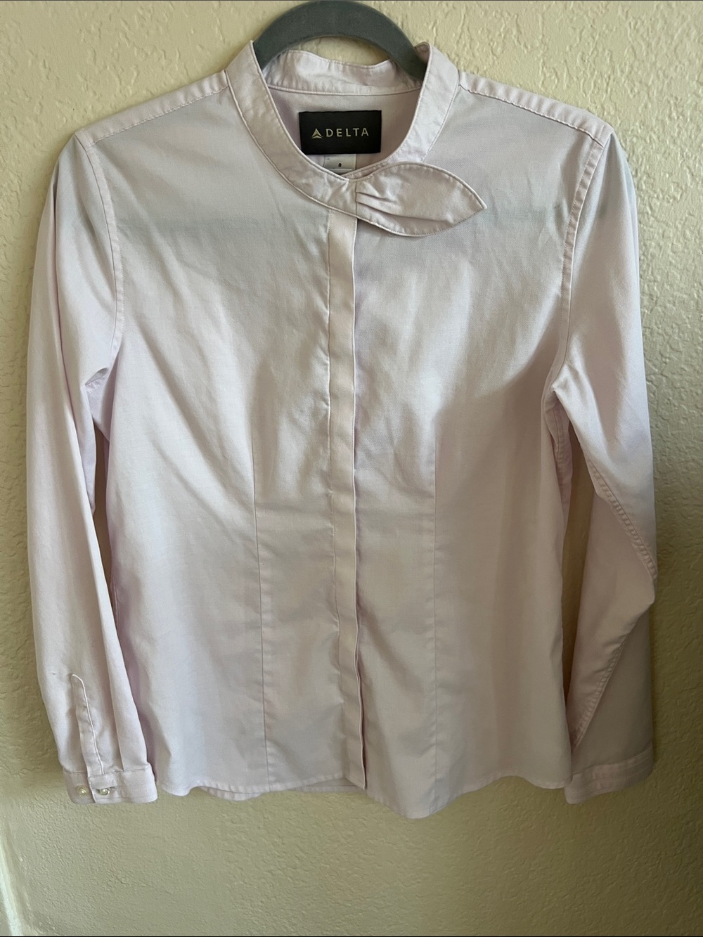 Delta Uniform Pale Pink Mandarin Collar Button-Front Blouse